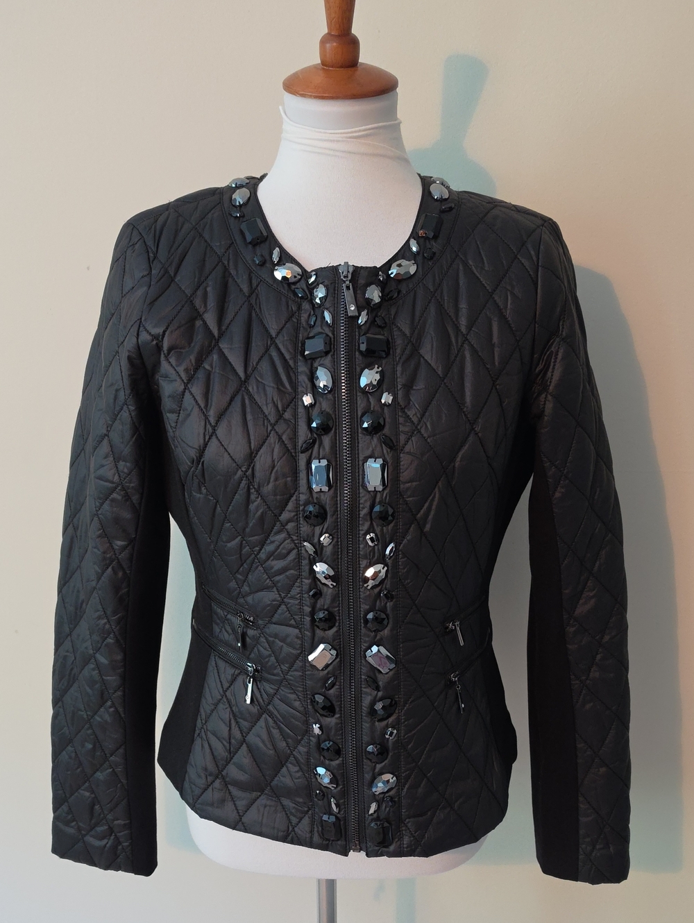 White Black Elegant Black Quilted  Jacket